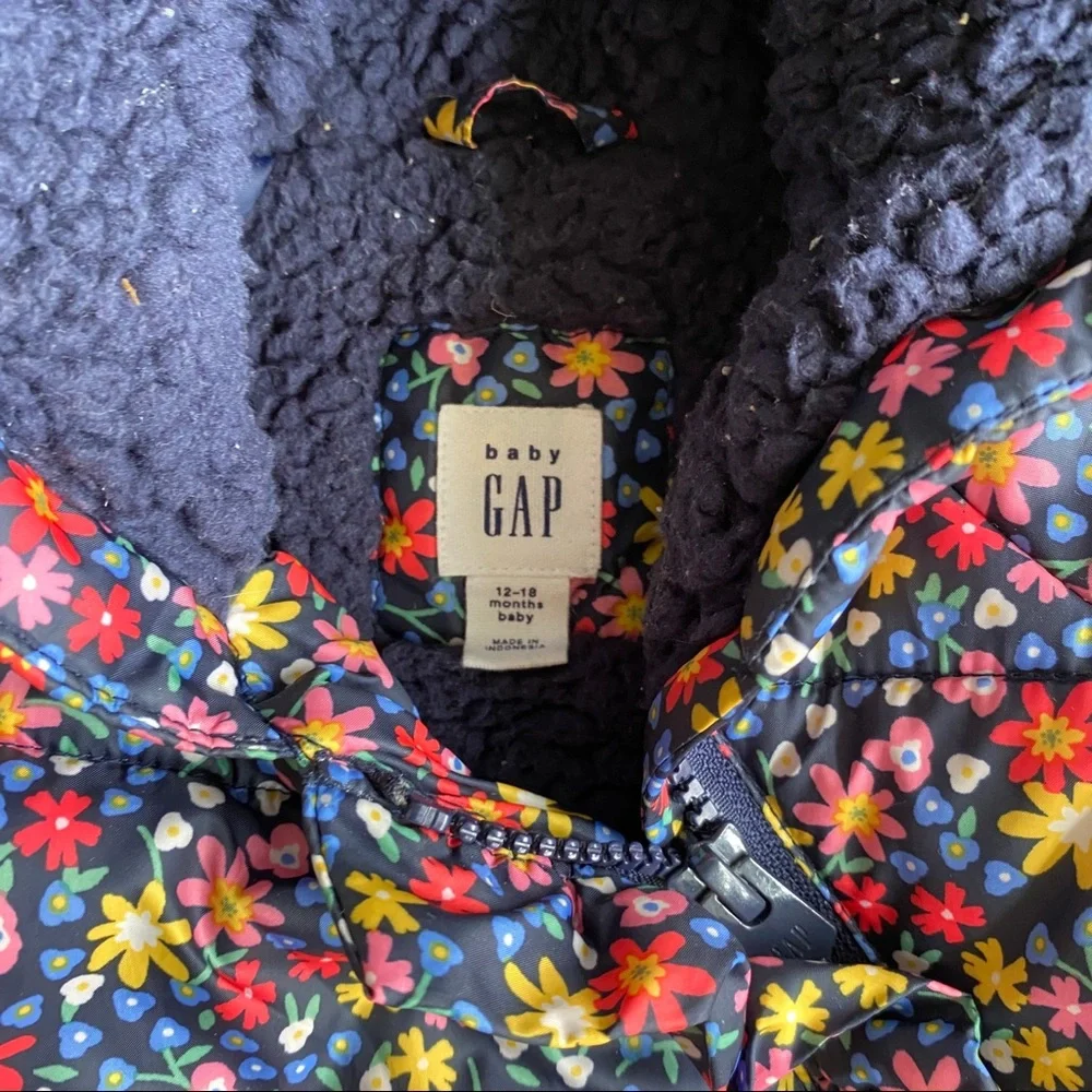 GAP Navy Floral Puffer Jacket with Hood